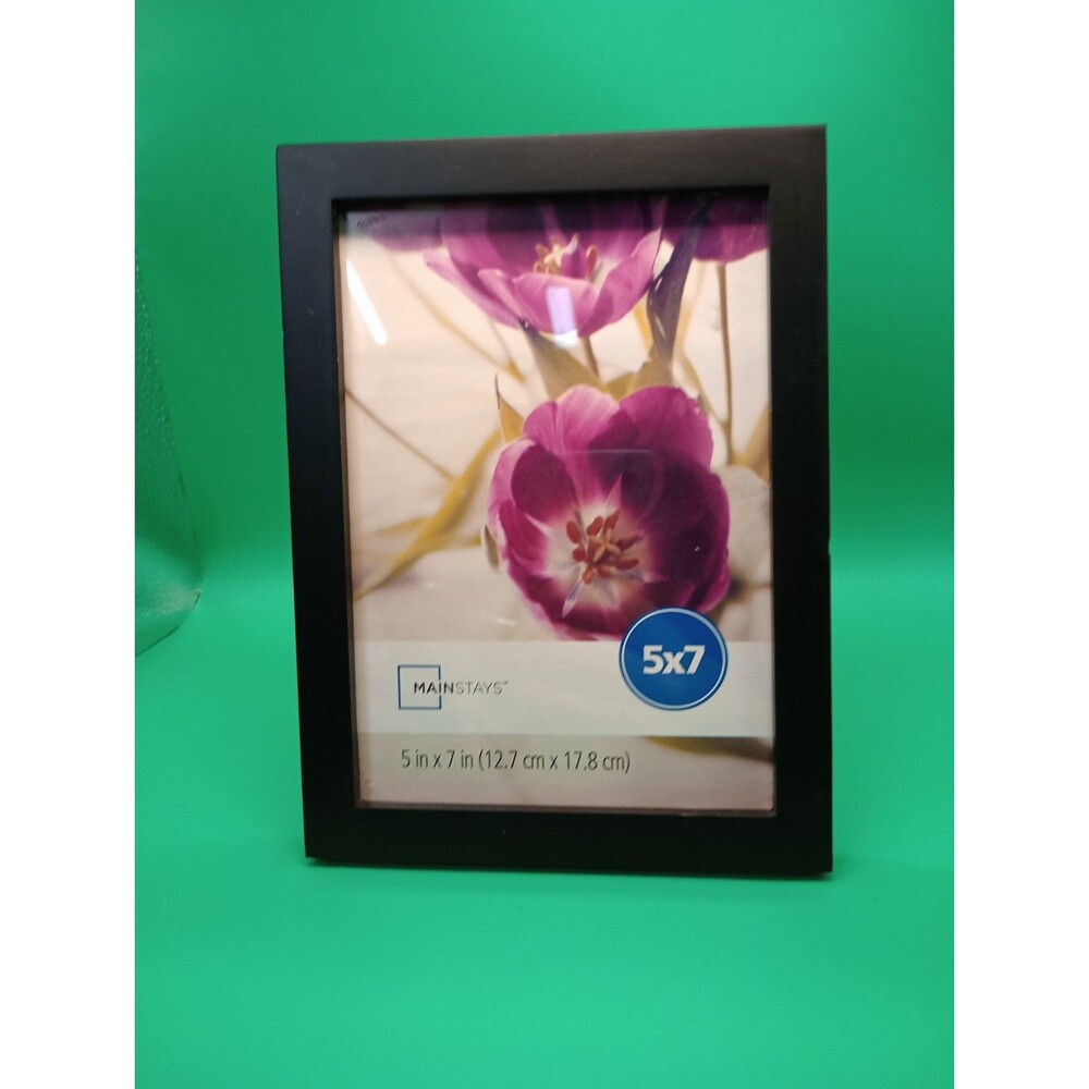 Mainstays 5x7 inch Flat Wide Black Stand Up Picture Frame Glass NEW
